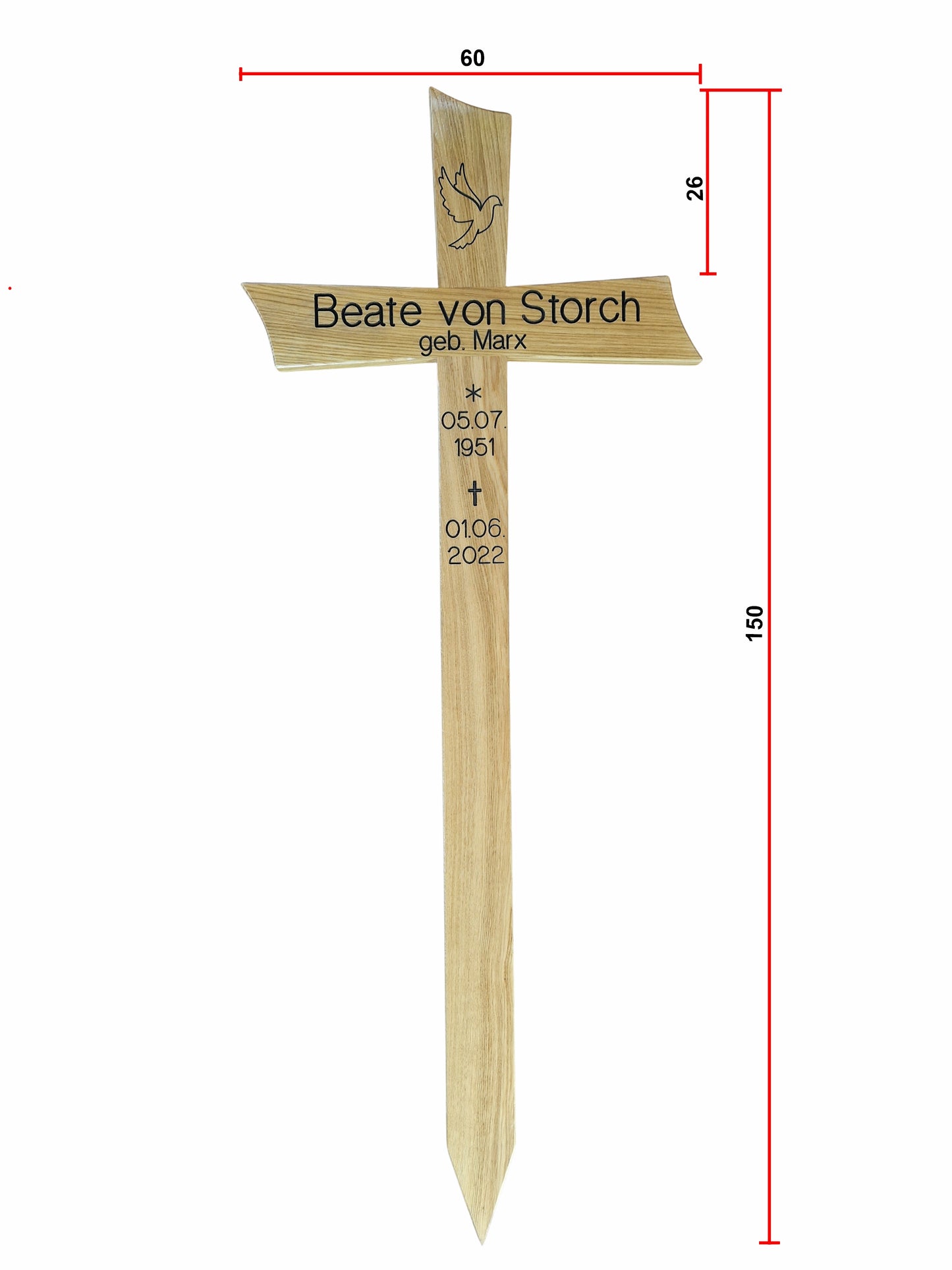 Holzkreuz mit Massangabe