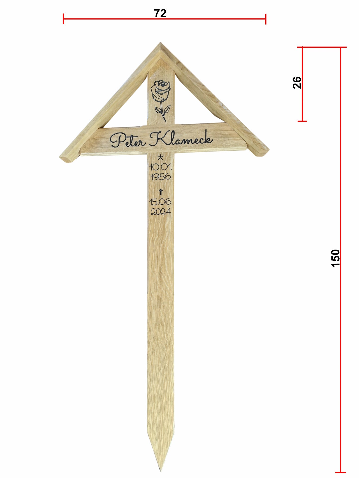 Holzkreuz mit Dach und Massangabe
